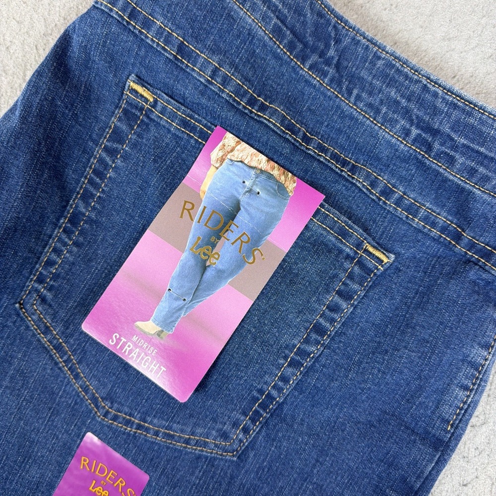 Riders By Lee Women's Midrise Straight Denim Blue Jeans Stretch Size 22W NWT